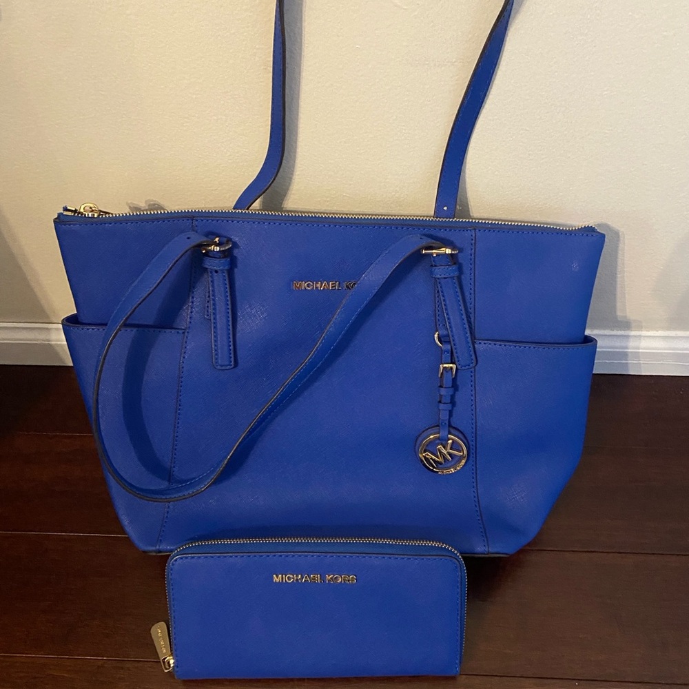 Michael Kors Blue Tote Bag and Wallet Set